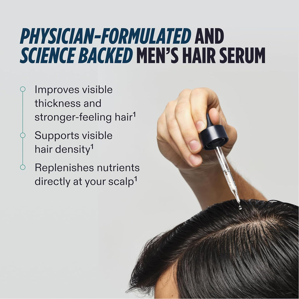 Nutrafol Men's Hair Serum, Clinically Tested to Support Visibly Thicker Hair and Scalp Coverage, Lightweight and Non-Greasy, for Daily Use - 30mL, 1 Bottle