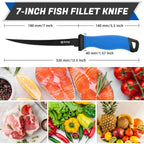 Fillet Knife, 7 Inches Professional Filet Knife For Fish, German G4116 Stainless Steel Blade Fishing Knifes With Two Stage Knife Sharpener,Non-Slip Handles, Protective Nylon Sheath