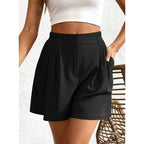 Womens Shorts Casual 2026 Spring Summer Elastic High Waisted Pleated Cotton Shorts Beach Vacation Outfits Pockets