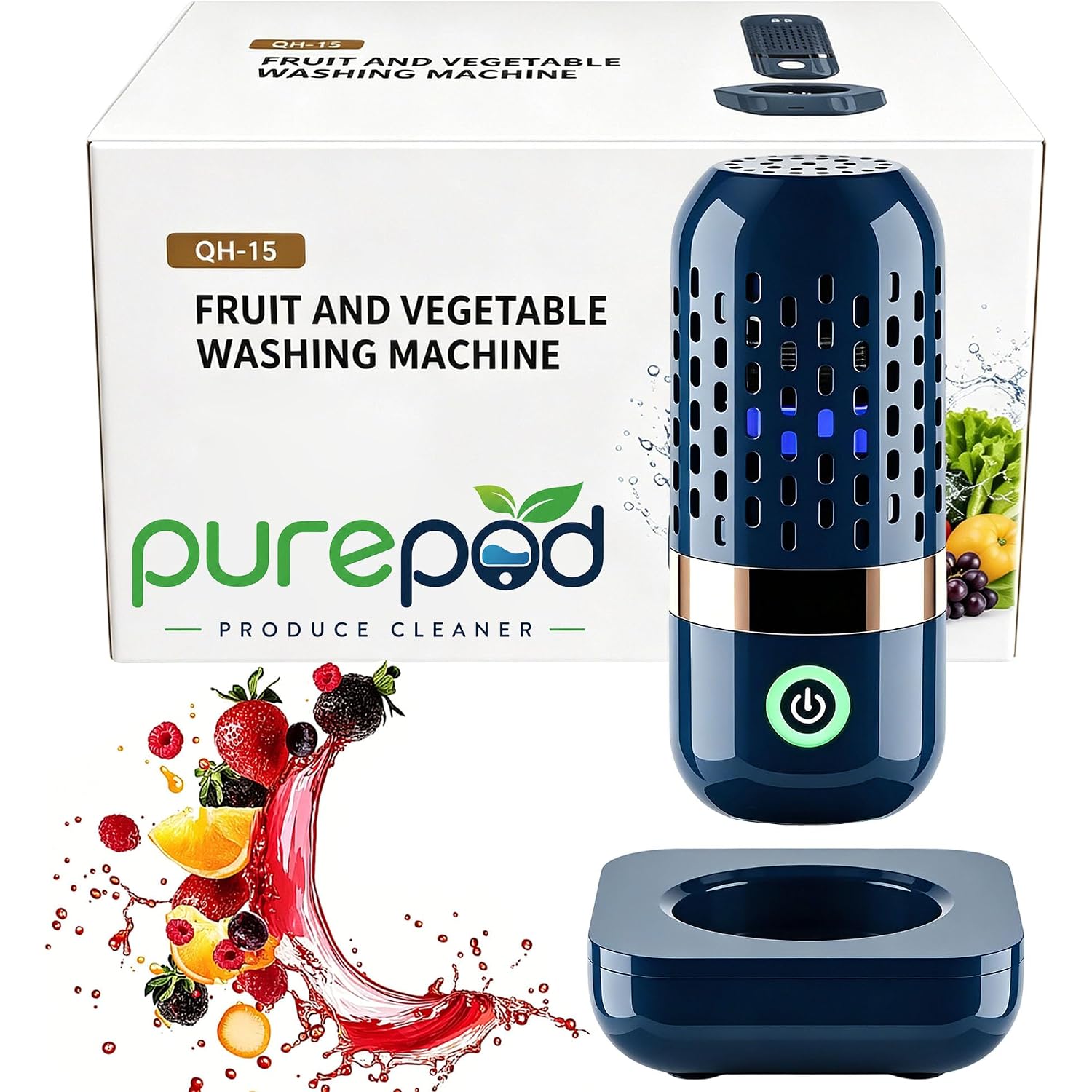 Produce Cleaner & Vegetable Cleaner With Oh-Ion Technology, Wireless Rechargeable Food Washer For Fruits, Veggies, Rice & Utensils, Ipx7 Waterproof 10-Min Automatic Cleaning For Kitchen (Blue)