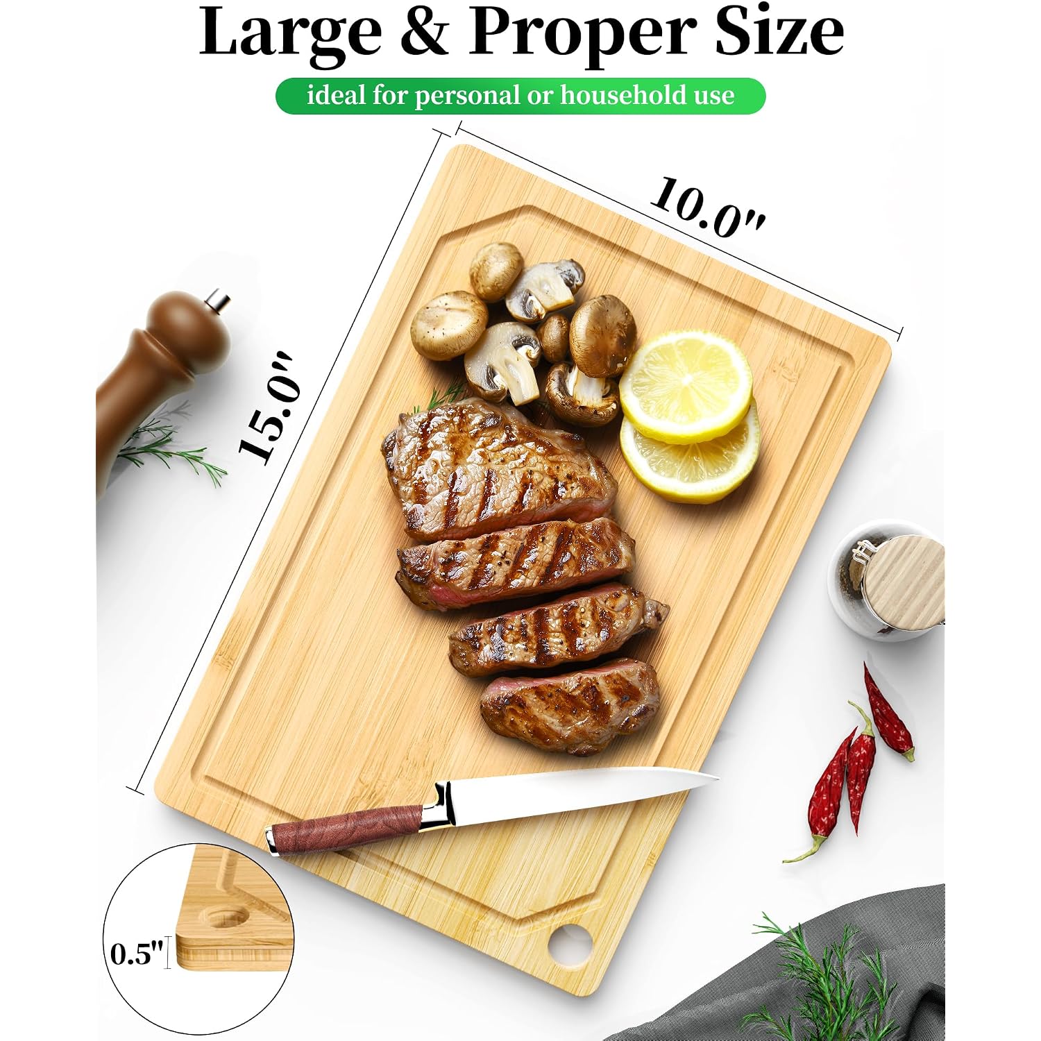 Kitsure Bamboo Cutting Board For Chopping & Serving, Large, Natural | Multi-Sizes Wooden Cutting Boards For Kitchen, Convenient Kitchen Essentials With Deep Juice Grooves