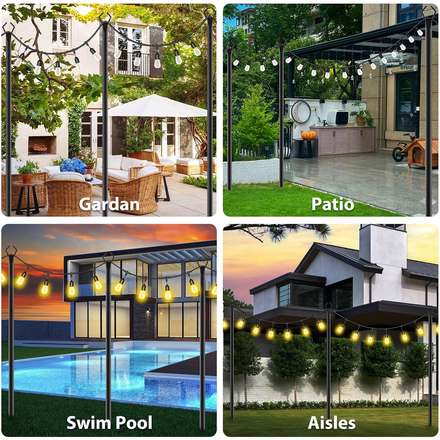 Beizelte 4 Pack 10Ft String Light Poles,Light Poles For Outside Lights With Fork,Outdoor Brackets Hanging Lights,Metal Stand For Deck Patio,Backyard,Wedding,Deck,Party