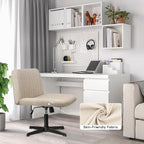 Criss Cross Chair,Comfy Cross Legged Office Desk Chair No Wheels,Modern Fabric Swivel Adjustable Height Mid Back Wide Seat For Home Office Computer (Beige)