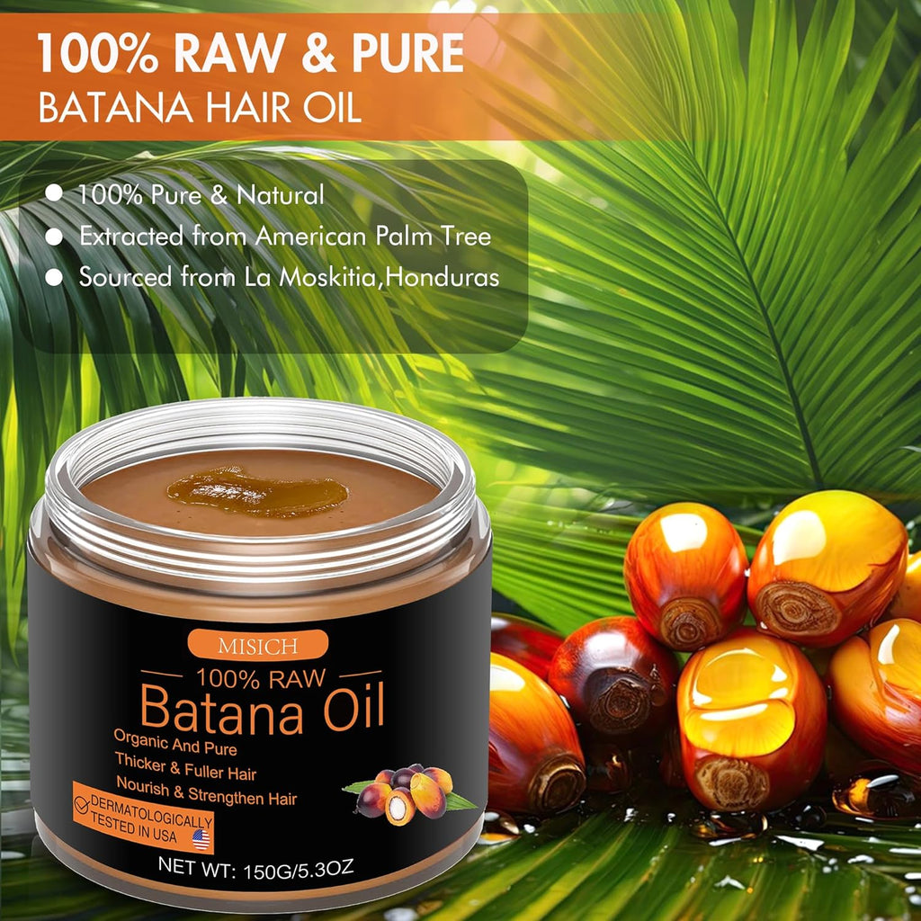 MISICH Raw Batana Oil for Hair Growth, 100% Natural Pure Botana Oil Paste from Honduras, Unrefined Organic Batana Hair Mask for Prevent Hair-Loss, Enhances Thickness for Men & Women 5.3 oz