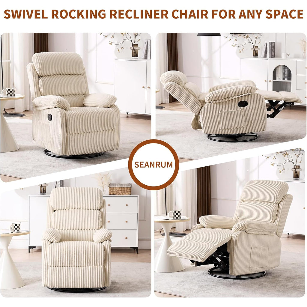 Adult 360° Rocking Recliner Chair，Nursery Rocker Reclining Chair With Side Pocket, A Comfy Upholstered Single Sofa Armchair. Suitable For Living Room, Bedroom Nursing Use, Velvet Fabric In Beige