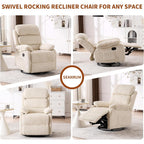 Adult 360° Rocking Recliner Chair，Nursery Rocker Reclining Chair With Side Pocket, A Comfy Upholstered Single Sofa Armchair. Suitable For Living Room, Bedroom Nursing Use, Velvet Fabric In Beige