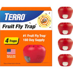 Terro Fruit Fly Trap 4-Pack, 180 Day Lure Supply, Food-Based Lure | Apple-Shaped Design For Kitchen Counters, Fruit Bowls, Trash Cans, Food-Based Lure, Indoor Pest Control, Fruit Fly Killer