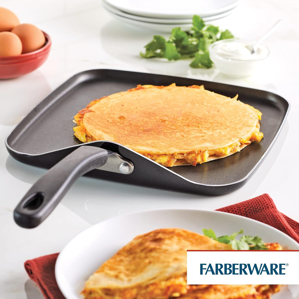 Farberware Cookstart Aluminum Diamondmax Nonstick Square Griddle Pan, 11-Inch, Black