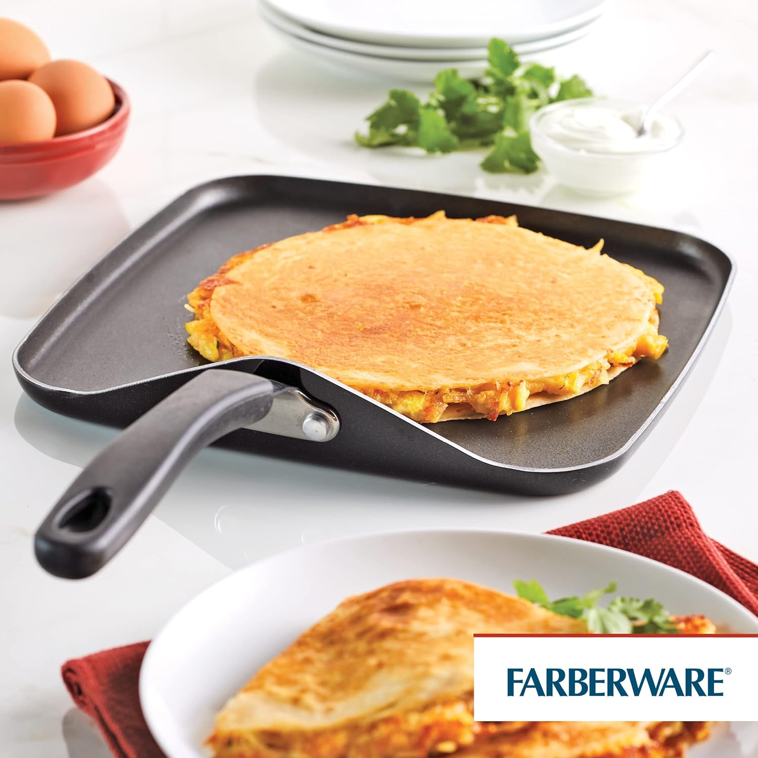 Farberware Cookstart Aluminum Diamondmax Nonstick Square Griddle Pan, 11-Inch, Black