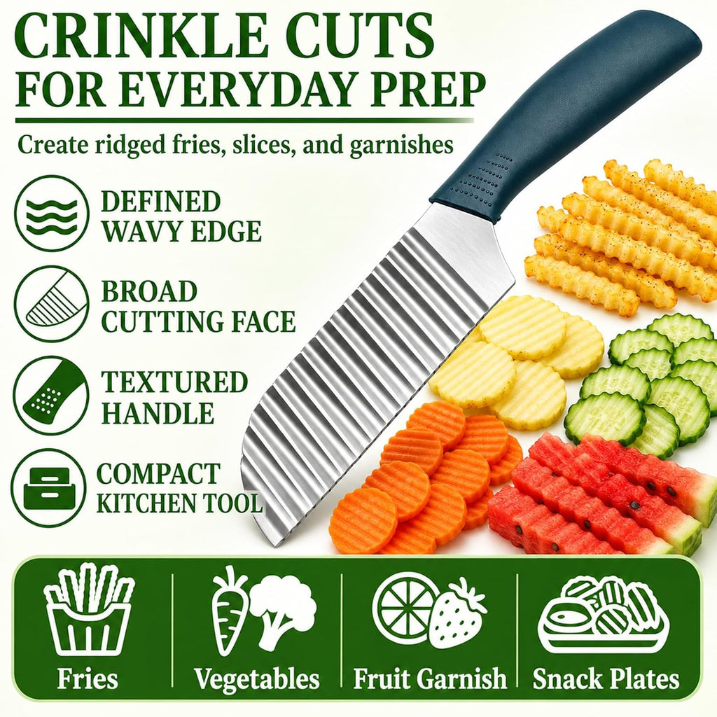 Crinkle Cut Knife, Stainless Steel Wave Cutter | Ergonomic Handle, For Veggies, Potato, French Fry, For Cucumber, Carrot, Fruit, Wave Chopper