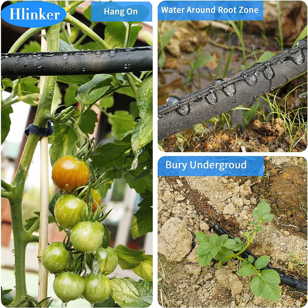 Hlinker 2026 Flat Soaker Hose 100 Ft (50Ft 2Packs) With Stake For Garden, Linkable Drip Hose Diy Automates Garden Irrigation System Saving 88% Water, Dual-Layer Leak-Free Design Water Hose With Holes