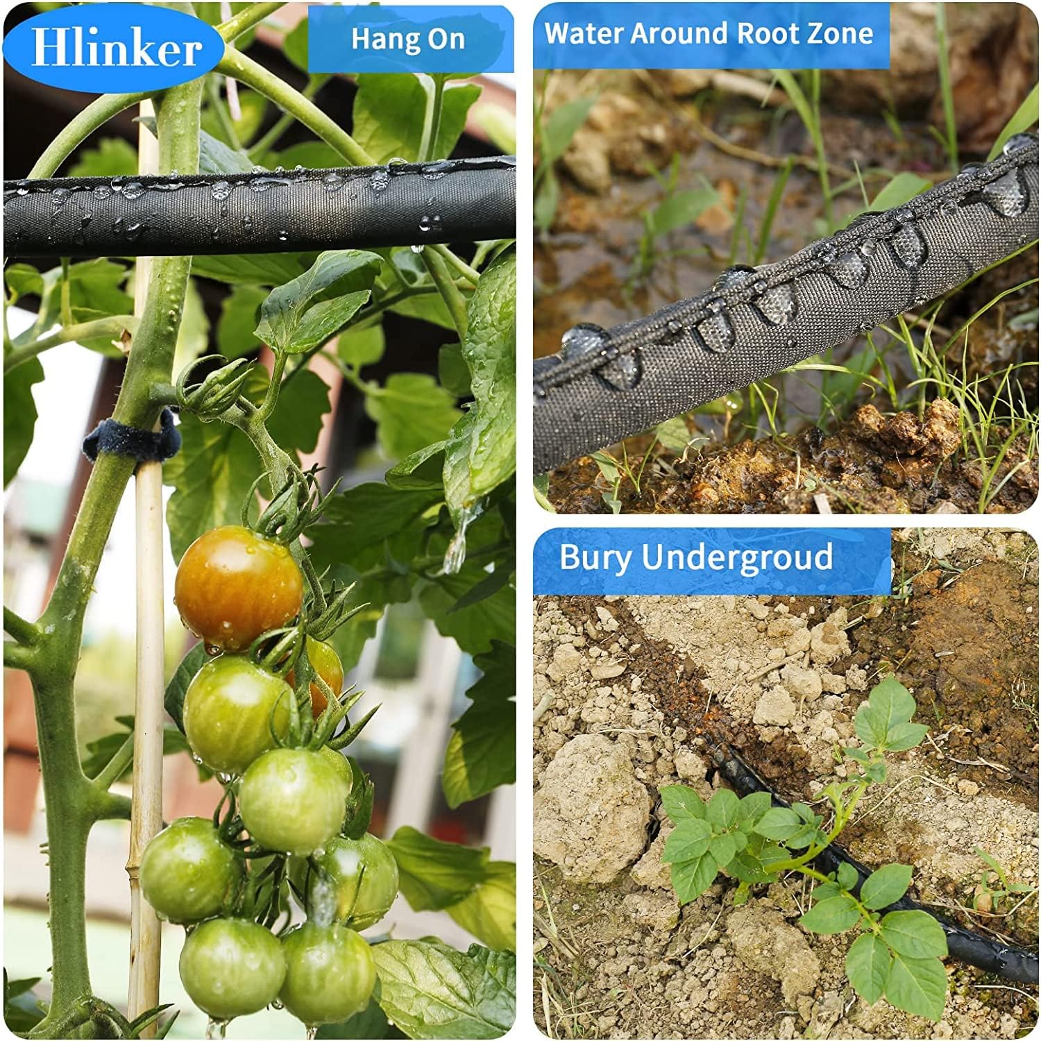 Hlinker 2026 Flat Soaker Hose 100 Ft (50Ft 2Packs) With Stake For Garden, Linkable Drip Hose Diy Automates Garden Irrigation System Saving 88% Water, Dual-Layer Leak-Free Design Water Hose With Holes
