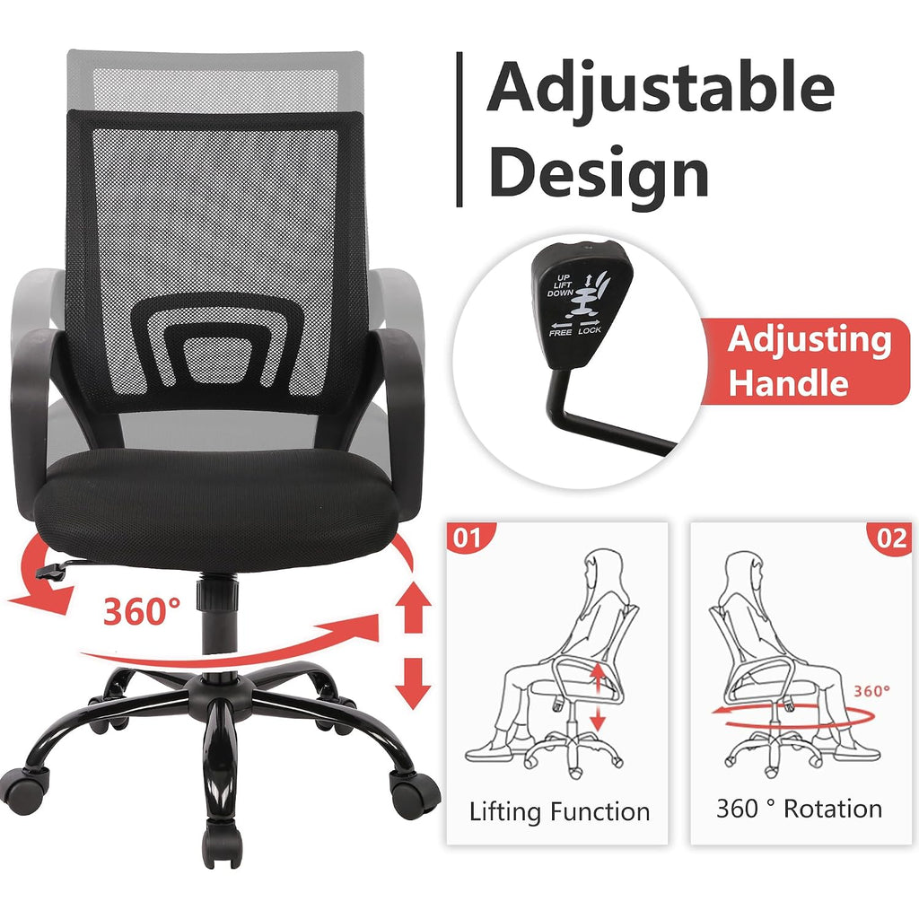 Paylesshere Office Computer Chair Ergonomic Cheap Desk Chair Adjustable Comfortable Mid Back Task Rolling Swivel With Lumbar Support For Home Office (Pack Of 1, Black)