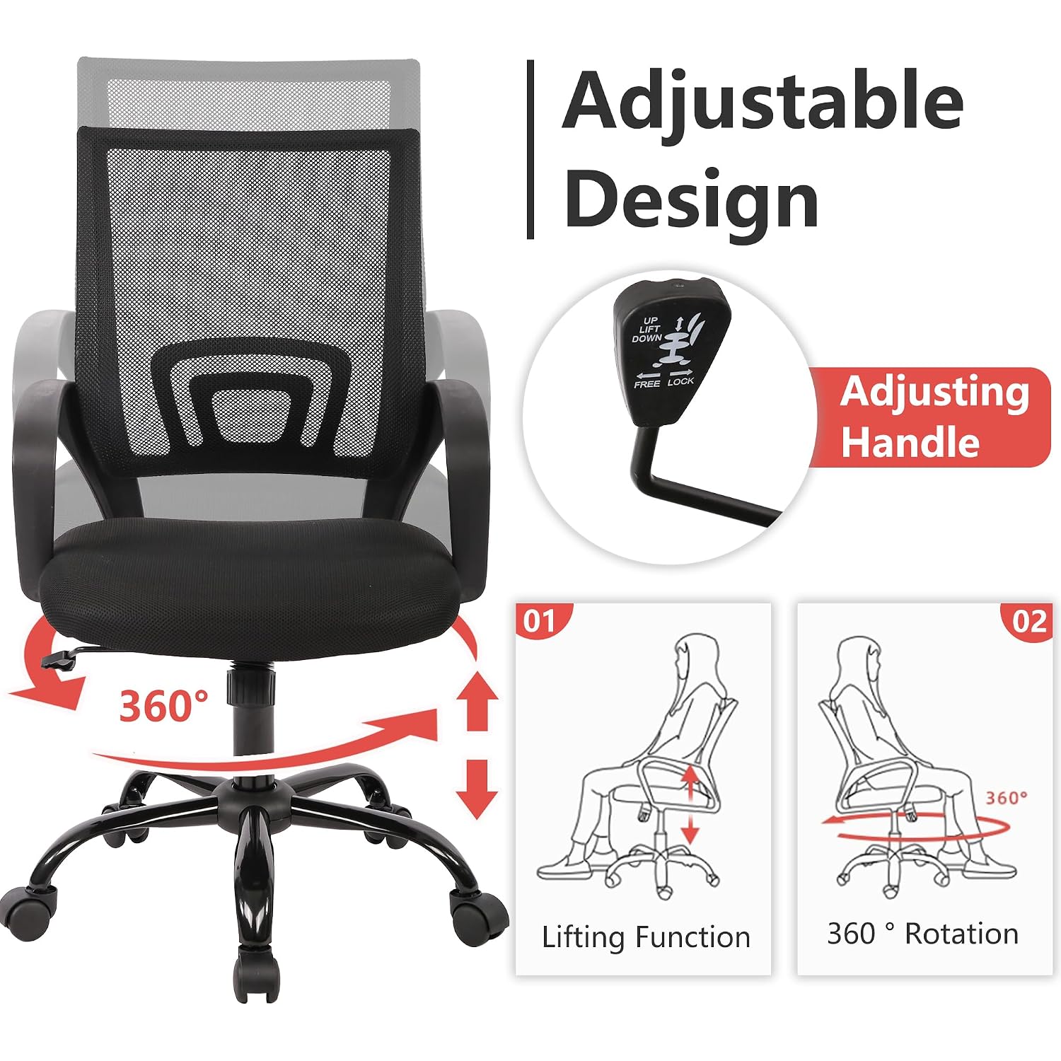 Paylesshere Office Computer Chair Ergonomic Cheap Desk Chair Adjustable Comfortable Mid Back Task Rolling Swivel With Lumbar Support For Home Office (Pack Of 1, Black)