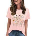 Graphic Tees for Women Short Sleeve Loose Fit Casual T Shirts Cute Boho Vintage Dressy Trendy Summer Tops Light Pink