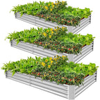 Land Guard 3 Pack 8×4×1Ft Galvanized Metal Raised Garden Bed, Metal Planter Kit Box Outdoor For Deep-Rooted Vegetables, Flowers, Green And Herbs, Silver
