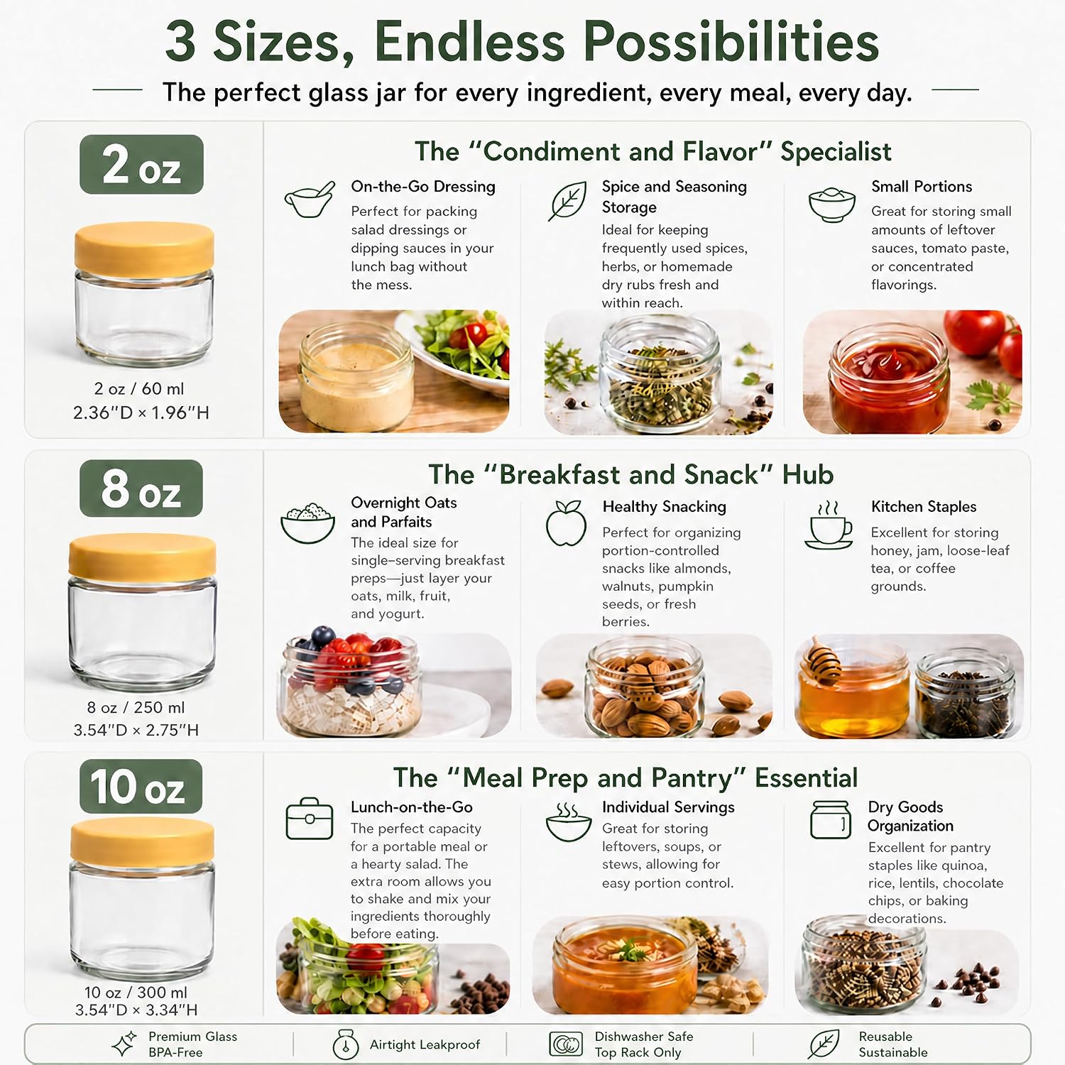 2 Oz Glass Dressing Containers With Lids, Sauce Jars For Lunch, 6Pk | Airtight ,Bpa Free,Perfect For Salad Dressing Sauce Dip Condiment To Go Lunch Box Accessories , Dishwansher Safe