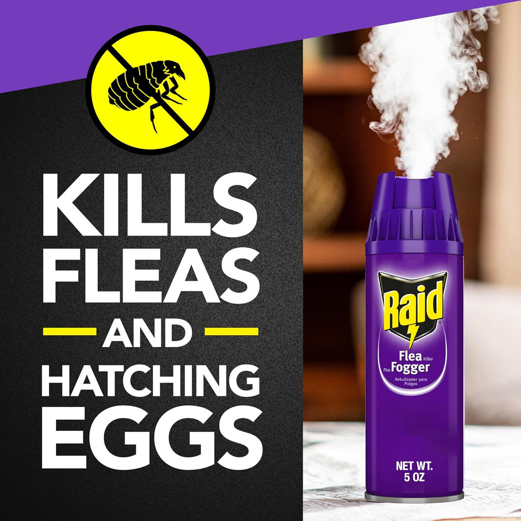 Raid Flea Fogger Plus Killer, Kills Fleas And Hatching Eggs, Lasts For Up To 4 Months, Indoor Fogger, 3 Count (Pack Of 3)