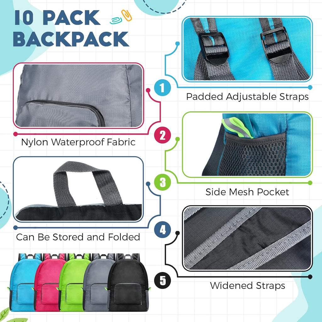 Jexine 10 Pcs Backpacks In Bulk 16.5 Inches Back Pack Basic Backpack For Adult Lightweight Outdoor Travel Book Bags(Multicolor)