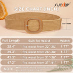 SUOSDEY Straw Woven stretchy Waist Belt for Women Dresses,Wide Boho Braided Elastic Belt with Round Buckle