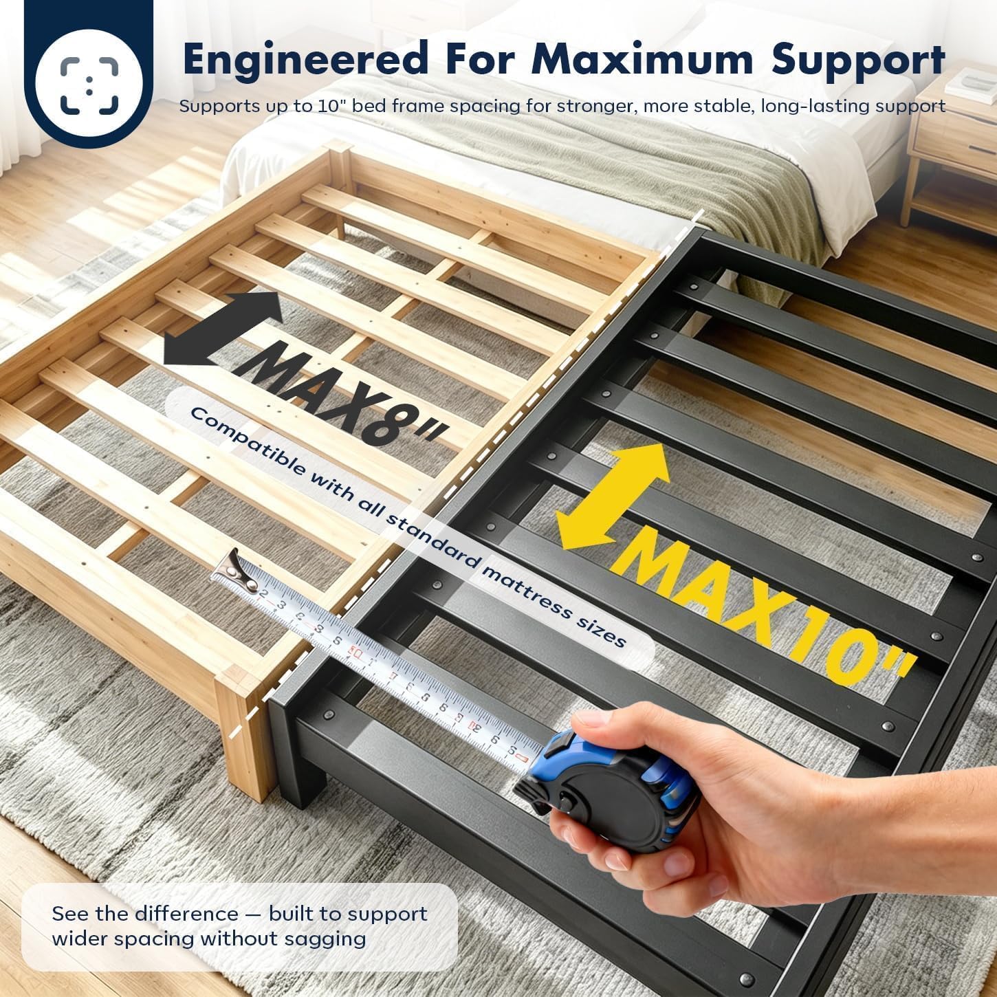 Bunkie Board Queen 10Mm (60" X 80") – Gray Under Mattress Support, Anti-Sag & Noise-Free,Platform & Slatted Beds. Breathable Low Profile Bed Board For Metal Frame