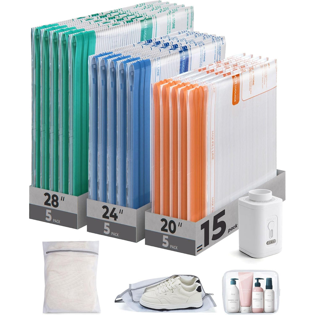 Bagsmart Travel Vacuum Bags With Rechargeable Electric Pump, 18Pc Kit | Wireless Pump, Bonus Shoe, Laundry & Toiletry Bags, Reclaim 80% Luggage Space. Ideal For Suitcase Packing, Travel & Home.