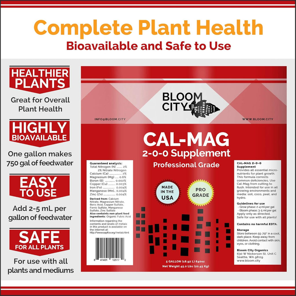 Bloom City Professional Grade Ultra Pure Cal-Mag Growing Fertilizer, Quart (32 Oz)