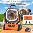 Portable Rechargeable Fan 20000Mah, Camping Fan With Led Light & Remote, Usb C Cordless Battery Powered, 4 Speeds Timer Hanging Hook For Travel Tent Outdoor Essentials - Orange