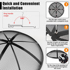 Fire Pit Spark Screen, Fire Pit Screen 36 Inch Round With Handle & Poker, Collapsible Heavy Duty Mesh Fire Pit Cover Fire Pit Lid For Outdoor/Patio/Backyard/Rv Camping/Beach