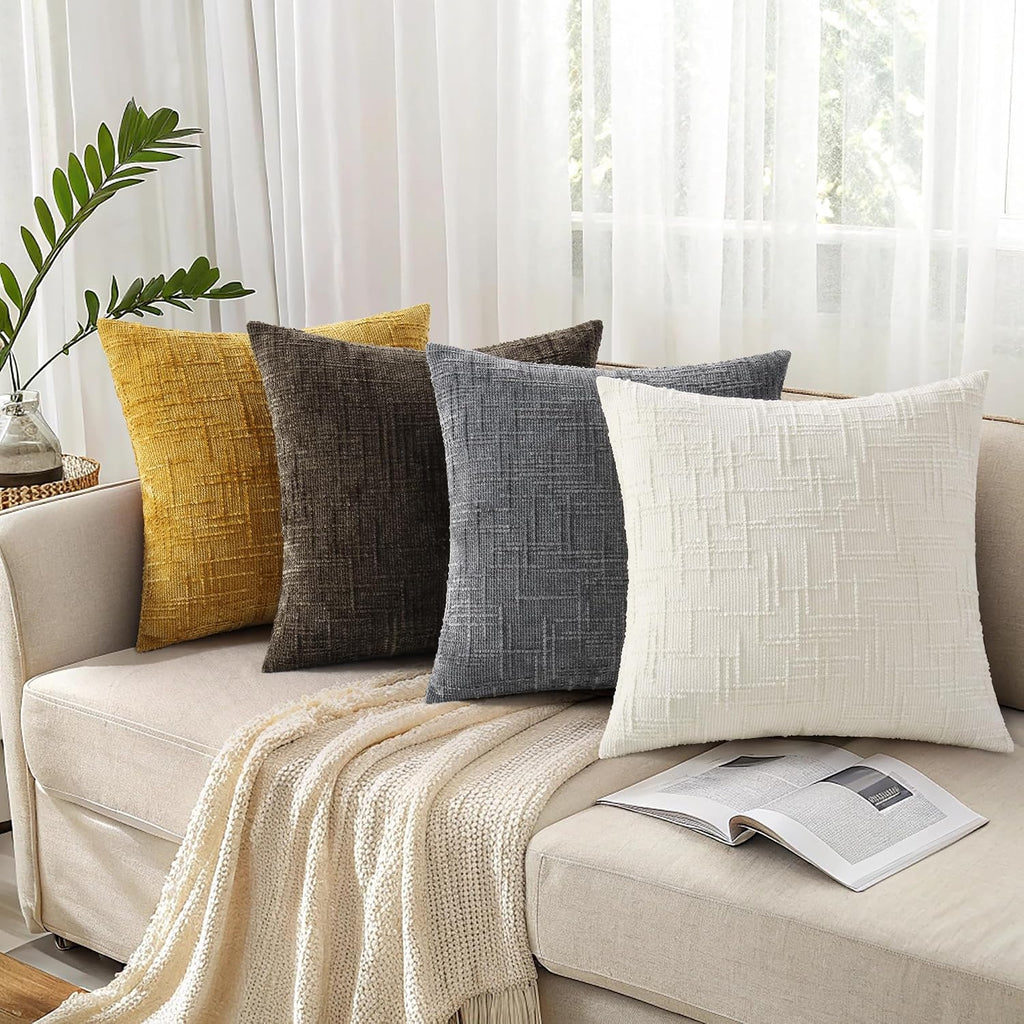 Decoruhome Fall Cream White Chenille Throw Pillow Covers 18X18 Set Of 2 Textured Soft Cozy Slubby Couch Pillow Covers Modern Farmhouse Boho Decorative Pillow Cases For Bed Sofa Living Room