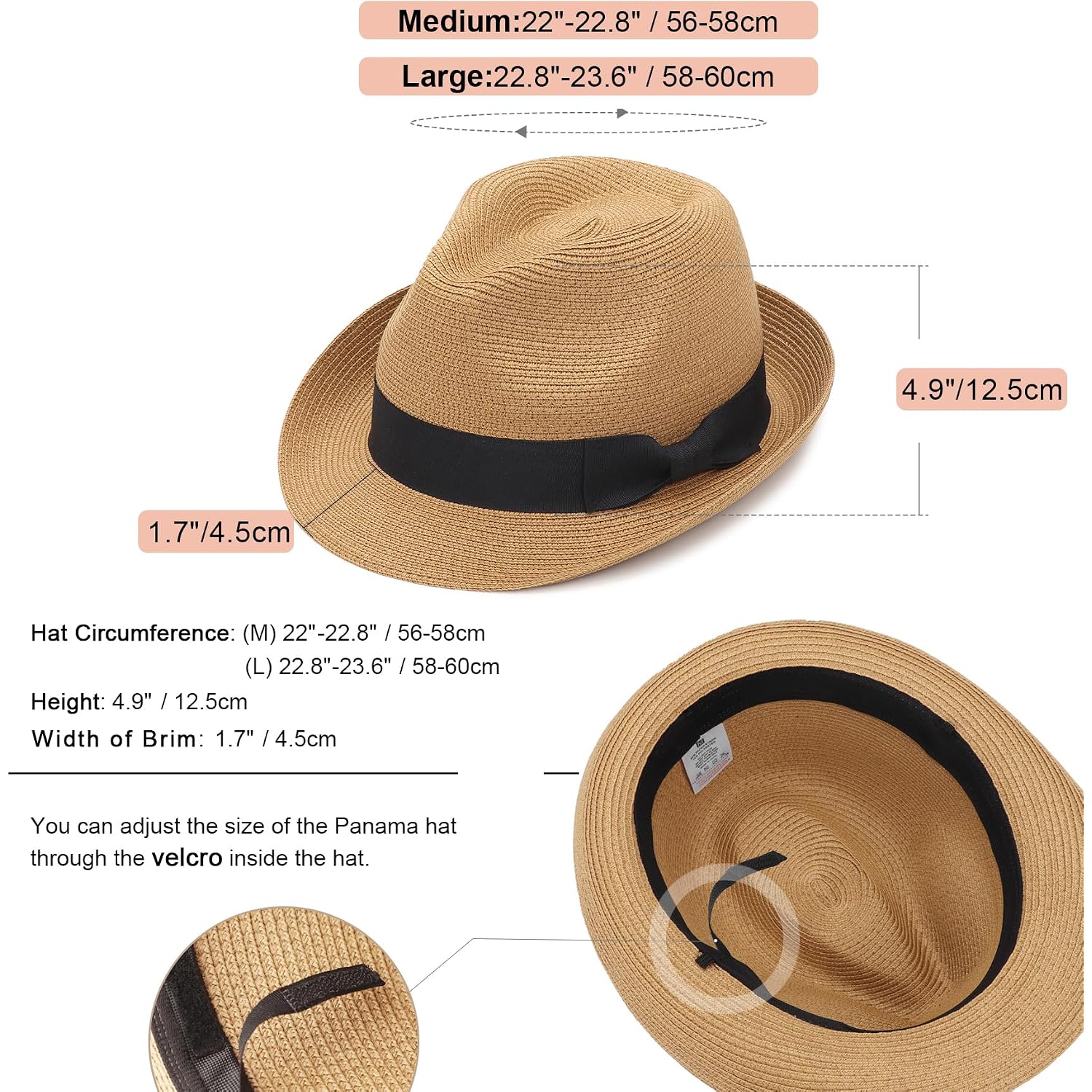 Dreshow Women Straw Sun Hat Short Brim Panama Travel Fedora Beach Cap Roll Up Summer Hat For Women Men Upf 50+