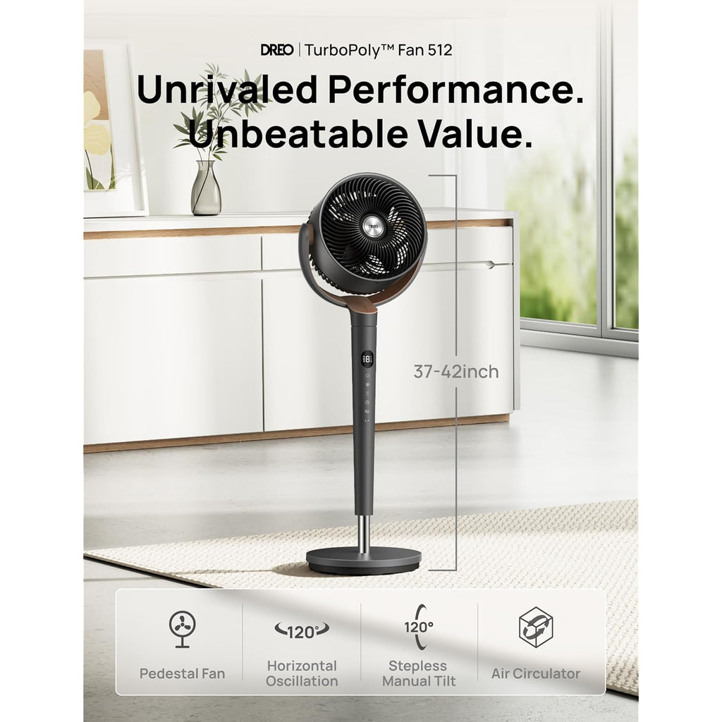 Dreo Fan For Bedroom, 120° Oscillating Standing Fans, Quiet Floor Fan With Dc Motor, 100Ft Pedestal Fans For Room, 9 Speeds, 4 Modes, 20Db, 120° Manual Vertical, 37-42" Adjustable Height, 8H Timer