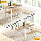 Rovibek 43" Dining Room Table Chairs Set For 4, Modern Space Saving Kitchen Table With 2 Benches & Adjustable Feet Breakfast Table, Wooden Industrial Style Farmhouse, White