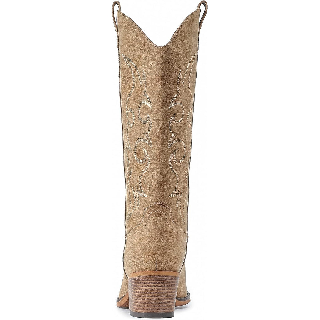 Cowboy Boots For Women Western Cowgirl Boots Mid Calf Snip Toe Boot With Chunky Heel