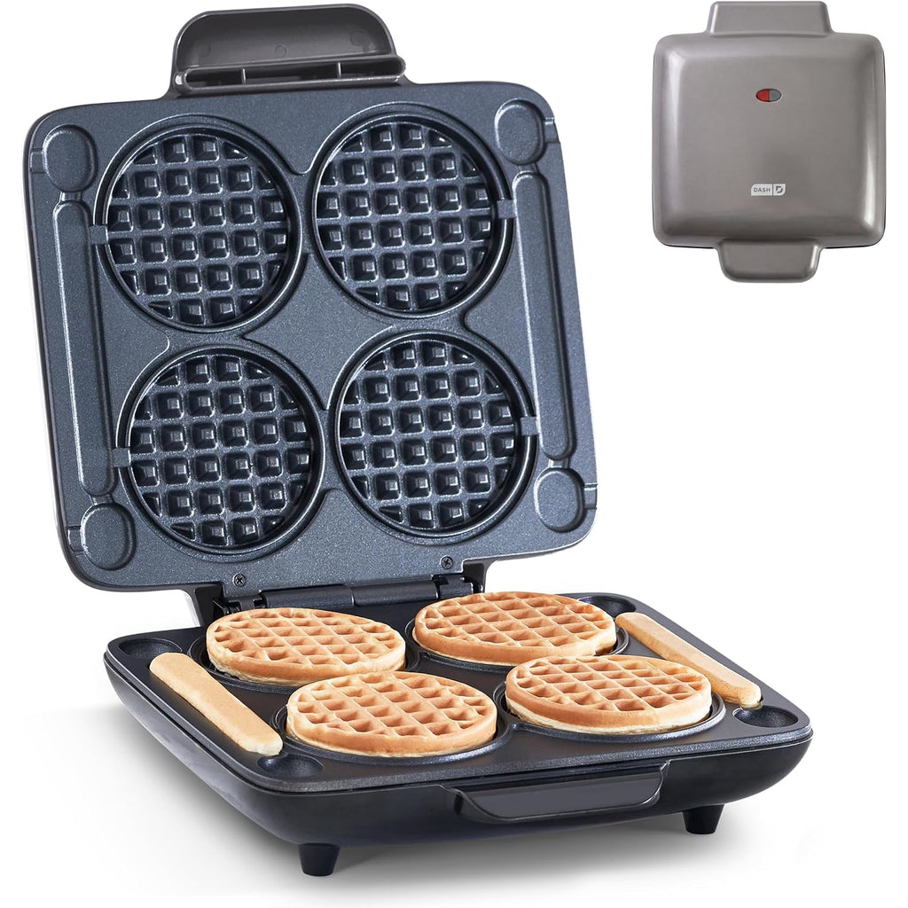 Dash Multi Mini Waffle Maker - Makes Four Waffles At Once For Family Breakfasts - Dual Nonstick Heating Plates & Easy-Release Surface - Compact & Fast-Heating - Graphite