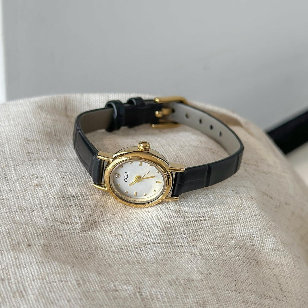 FANMIS Vintage Small Golden Bracelet Women’s Watches Dainty Minimalism Oval Dress Bangle Watch Easy to Read Waterproof Wristwatch,Adjustable Stainless Steel & Expansion Band