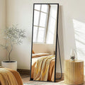 Fictor Full Length Mirror With Stand, Floor Standing Mirror Full Body, Hd Shatterproof Black Frame Wall Mirror For Bedroom, Living Room, Dressing Room & Entryway, 56"X15"