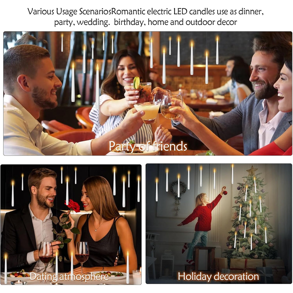 Flameless Floating Candles With Wand，20 Pcs Magic Led Hanging Taper Candles，Flickering Battery Operated Taper Candle With Wand Remote For Halloween Decorations Best Gift（White）