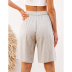 Bermuda Shorts for Women High Waisted Linen Dressy Casual Pleated Wide Leg Summer Shorts with Elastic Waist