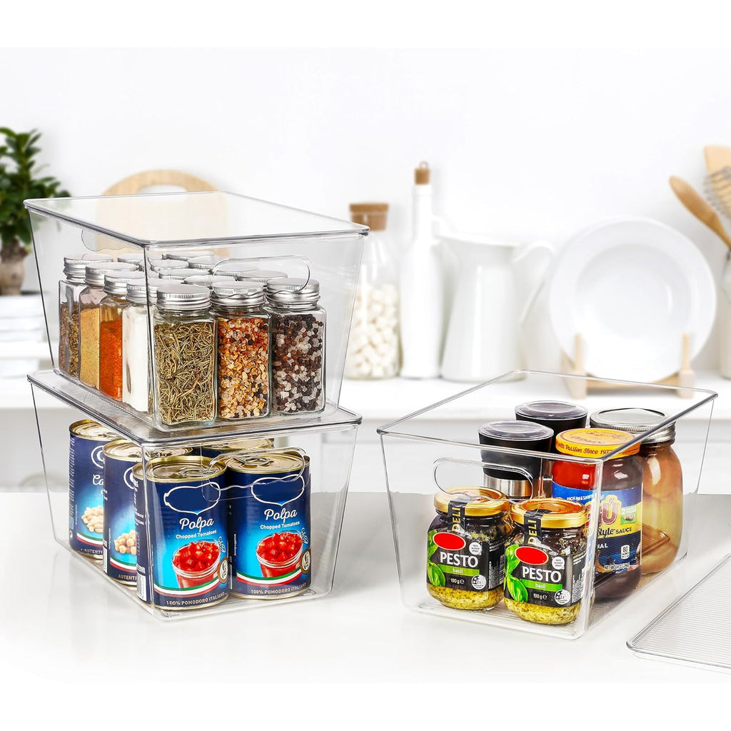 Vtopmart 6 Pack Clear Stackable Storage Bins with Lids, Large Plastic Containers with Handle for Pantry Organizer and Storage,Perfect for Bathroom,Cabinet,Kitchen,Fridge,Closet Organization