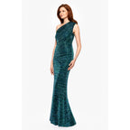 Betsy & Adam Women'S One Shoulder Metallic Knit Evening Gown