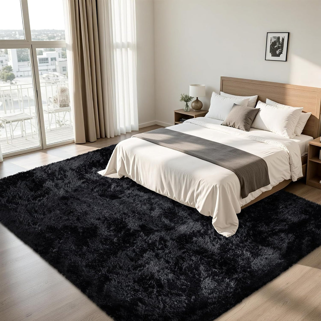 8x10 Area Rug for Living Room:Ultra Soft Fluffy Shag Black Rugs,Large Fuzzy Plush Indoor Non Slip Carpet Washable Rug for Bedroom Kids Nursery Office Dorm Modern Decor(Black)