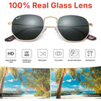 Pro Acme Small Square Sunglasses For Women Men 100% Real Glass Lens Hexagonal Frame