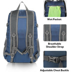 Waterfly Lightweight Packable Hiking Backpack, 30L Day Pack Blue | Water Resistant Foldable Travel Daypack With Multiple Pockets, Wet Pocket, Ultralight Day Pack For Woman Man, Everyday Carry