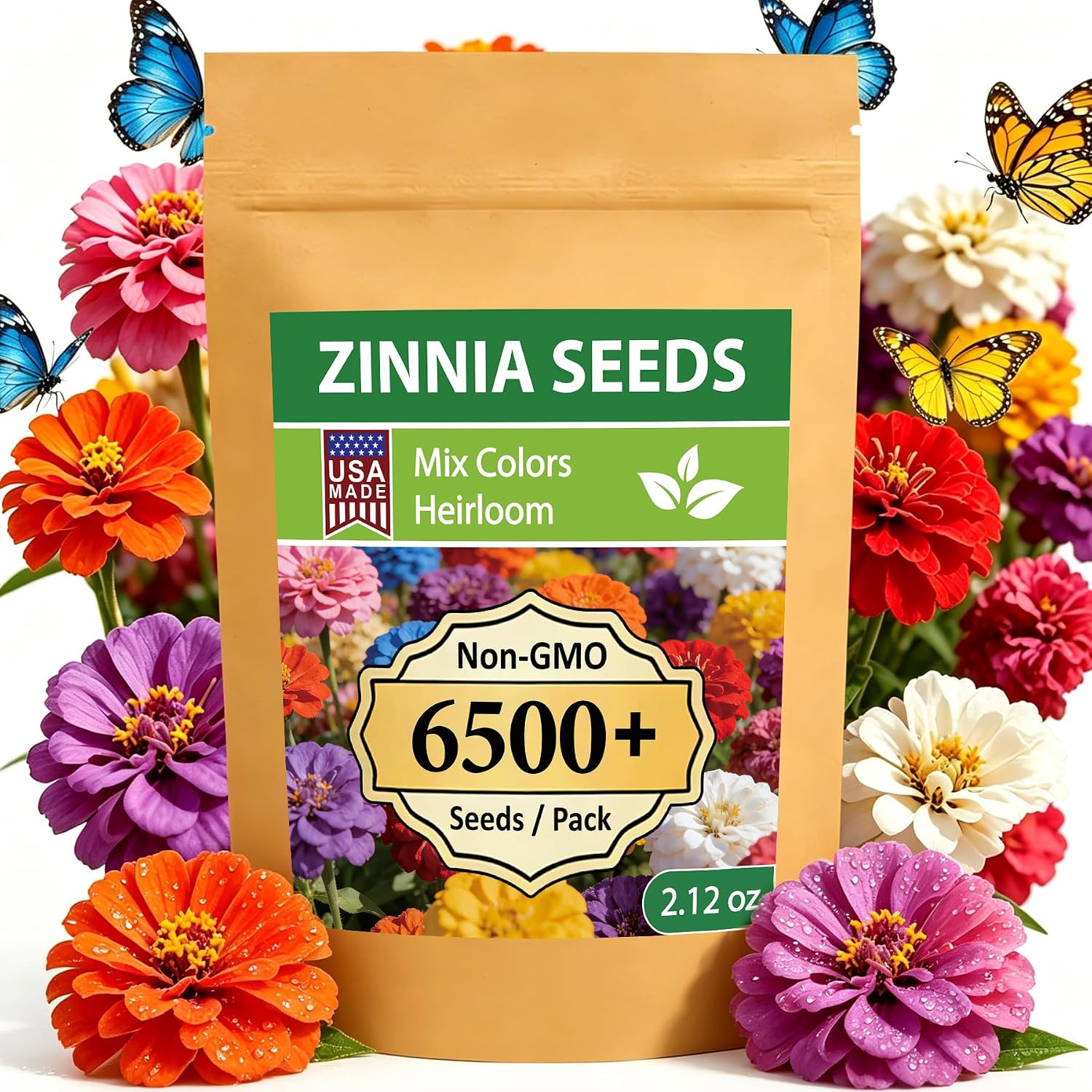 Zinnia Seeds, 6500+ Bulk Pack Mixed Colors Large Blooms Seeds, California Giant Zinnia Seeds For 2026, High Germination Non-Gmo, Wildflower Seeds For Planting Indoor Outdoor, Open Pollinated