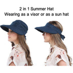 Wide Large Brim Sun Hat Summer UV Protection Thin Hat 2 in 1 Beach Sun Hat