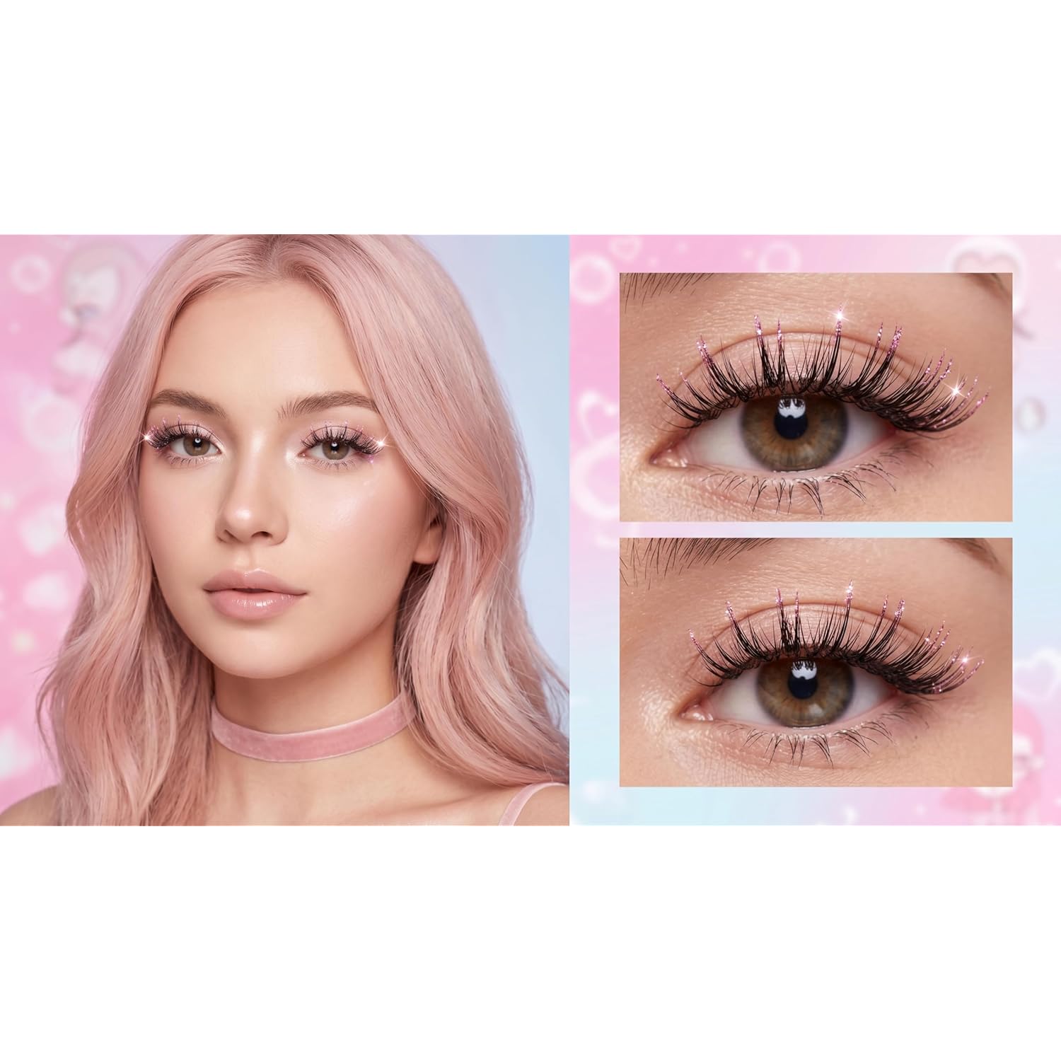 Glitter false eyelashes pink dense decorative shiny eyelash extensions colored faux mink eyelashes 5 pairs for makeup party makeup glitter colored eyelashes for stage makeup party wedding
