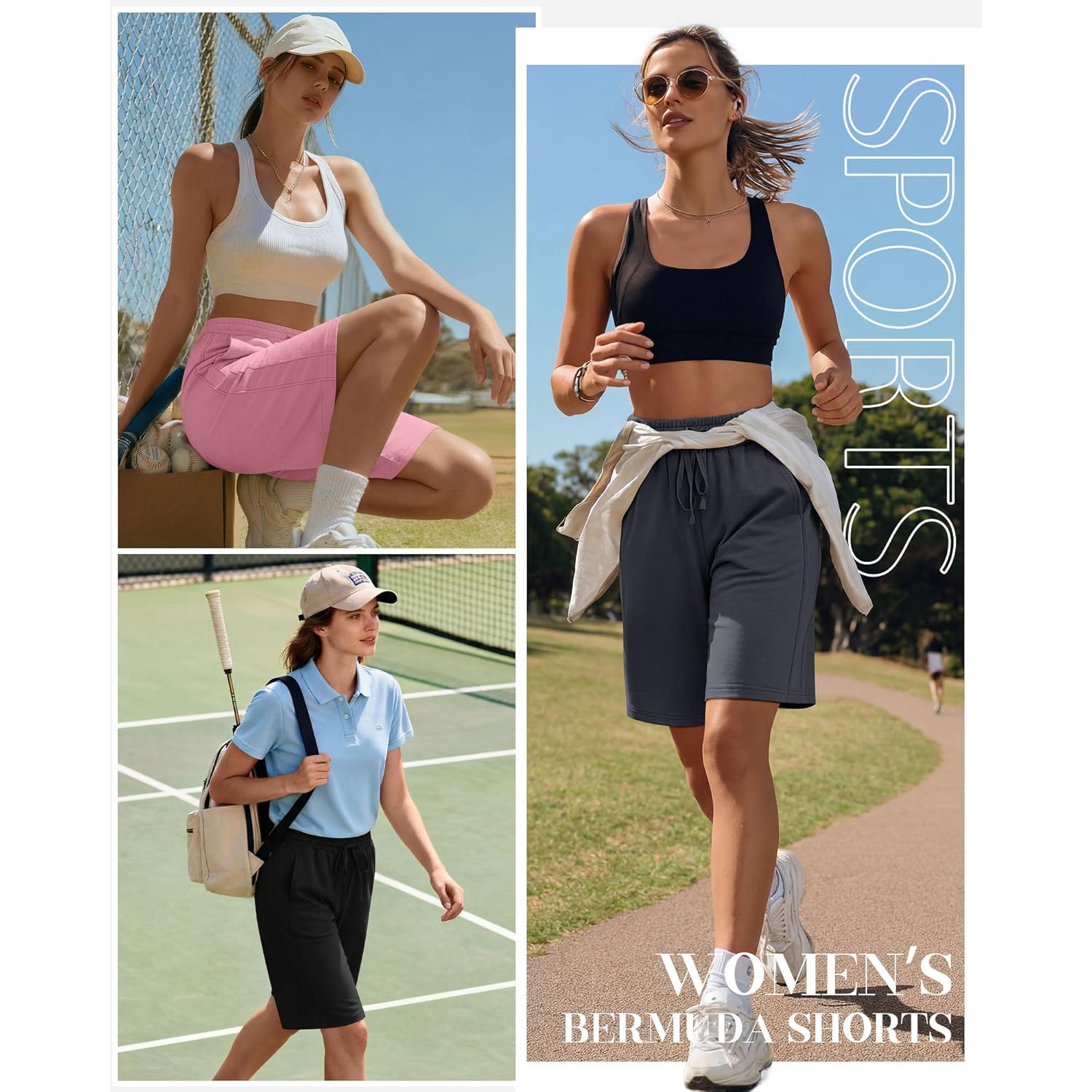3 Pack Women's Bermuda Shorts Summer Drawstring Elastic Waisted Comfy Casual Sweat Long Shorts