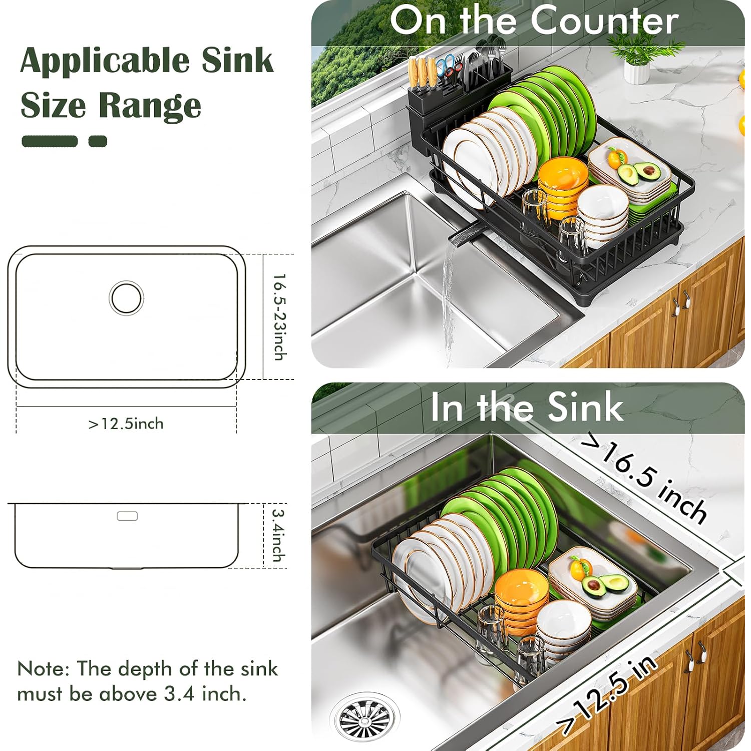 Kmiectse Dish Drying Rack - Space-Saving Small Dish Rack For Kitchen Counter, Rust-Resistant Kitchen Drying Rack, Compact Dish Drainer Organizer With Utensil Holder For Home Kitchen, Black