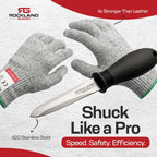 Rockland Guard Professional Oyster Shucking Kit - 3.5” Heavy Duty Stainless Steel Oyster Shucking Knife and Level 5 Cut Resistant Gloves, Clam Opener Shucker and Seafood Tool Gift Set, Large